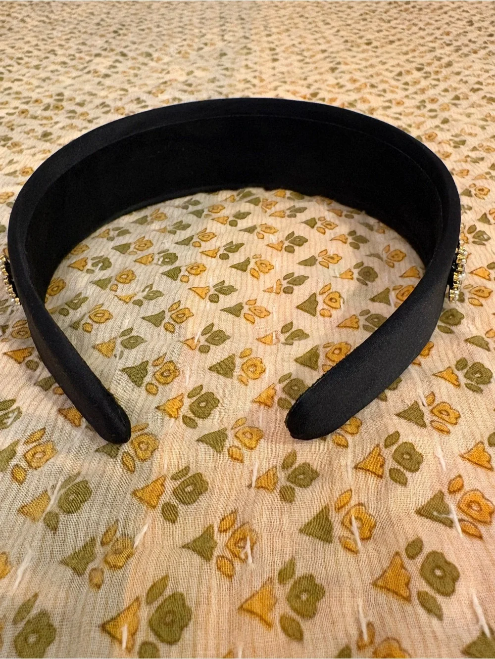 NWOT Boutique Embellished Black Satin Headband with Crystal Evil Eye Accent